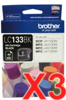 Brother MFCJ4410DW LC-133BK x3 Black Gen.