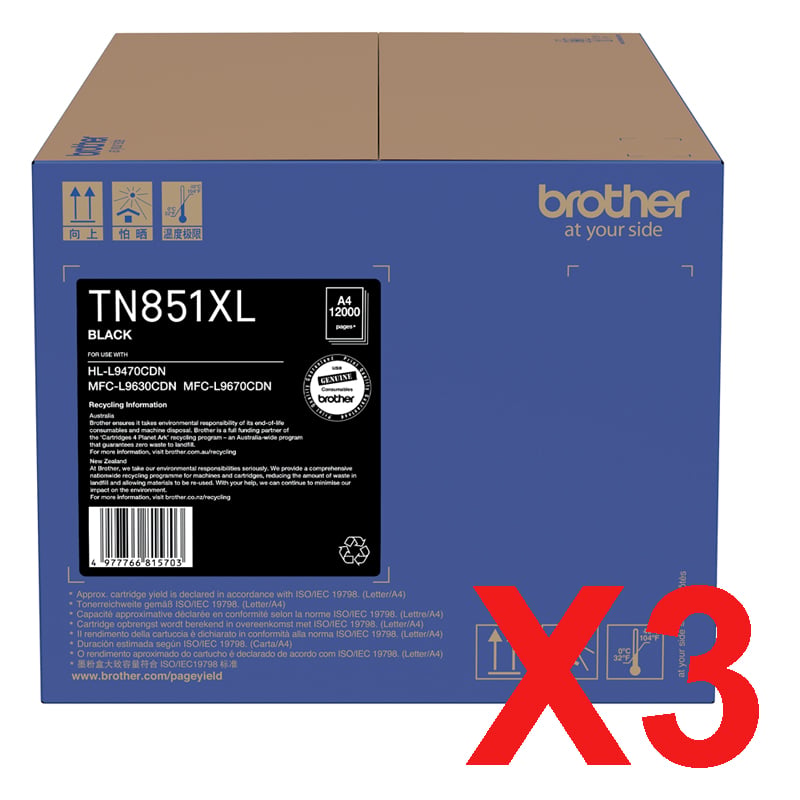 Brother MFCL9630CDN TN-851XLBK x3 Black High Yield Gen.