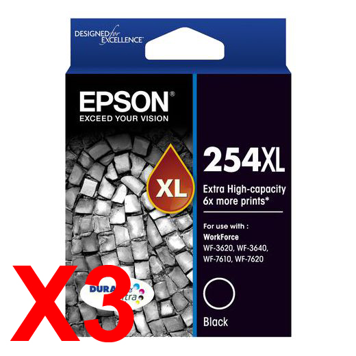 Epson WorkForce WF-3620 254XL x3 Black Extra High Yield Gen.
