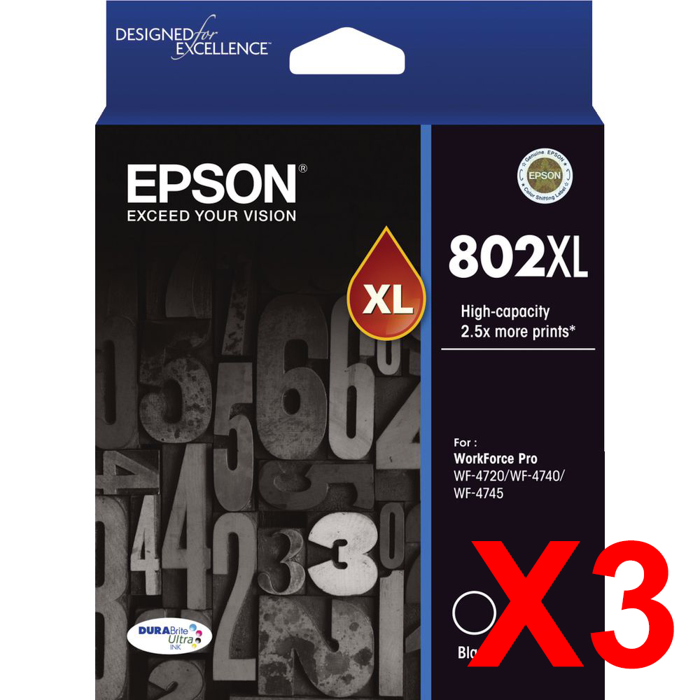 Epson WorkForce Pro WF-4720 802XL x3 Black High Yield Gen.